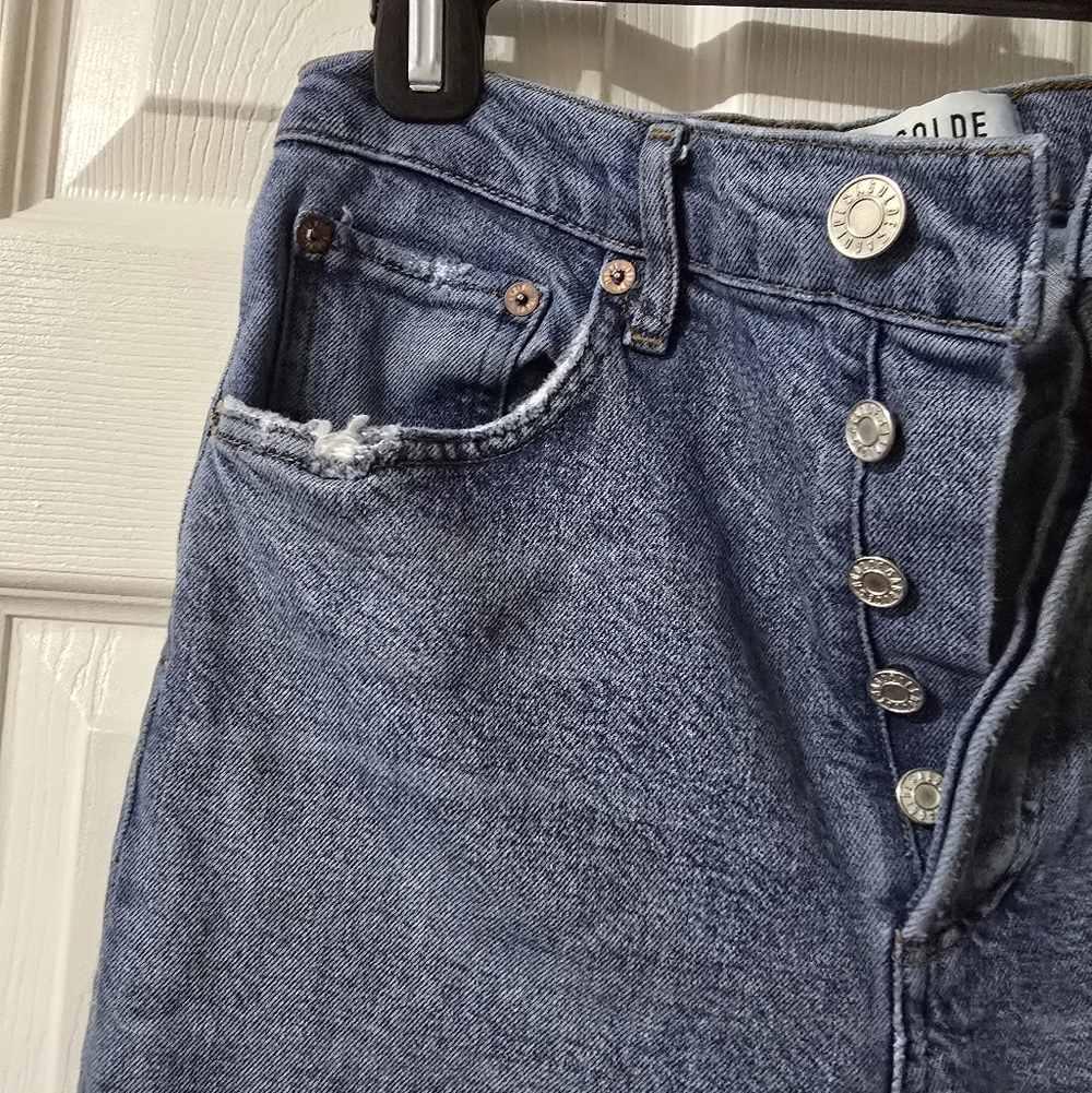 AGOLDE Riley High Rise Straight Crop, Button-Fly, Medium Destructed Wash, EUC! - Picture 5 of 13
